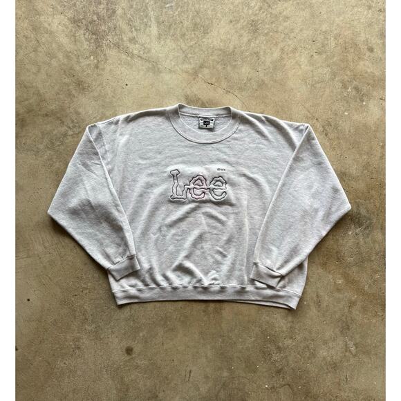 Lee Spellout Embroidered Gray Sweatshirt Size Womens Large Made in USA - Picture 1 of 7
